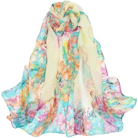 NEW Womens Beautiful Sheer Floral Pattern Scarf Super Soft and Silky MULTICOLOR - Picture 2 of 2